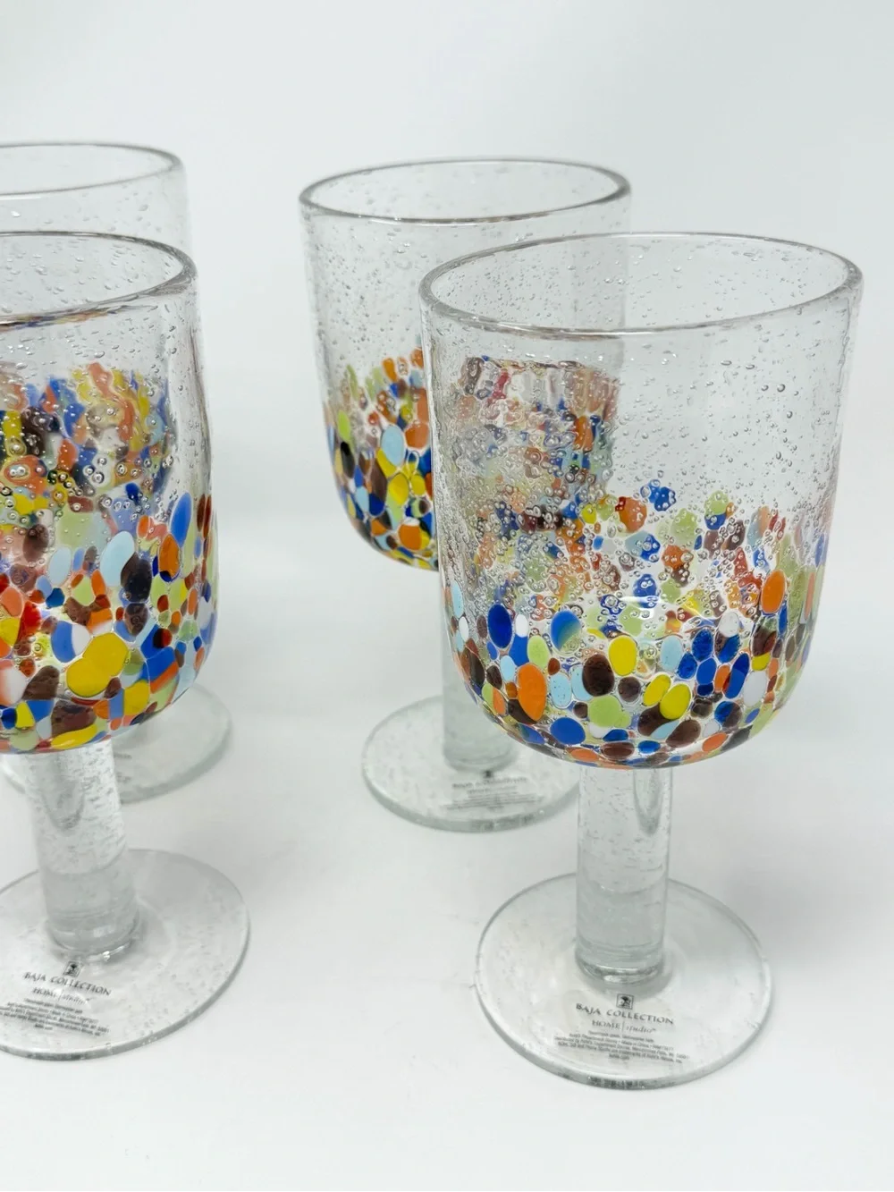 Hand Blown Confetti Glass Stemware Set of 4 Home Studio Baja Collection